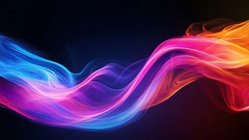 Chromatic light waves flowing across deep black field.