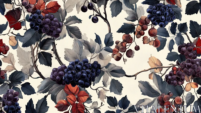 Vintage grape vine pattern with muted autumn foliage.