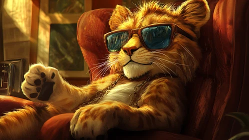 Cool Lion Boss Sitting in Office Chair.