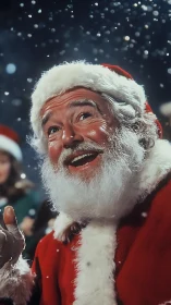 Snowlit Santa gaze turns winter night into warm laughter