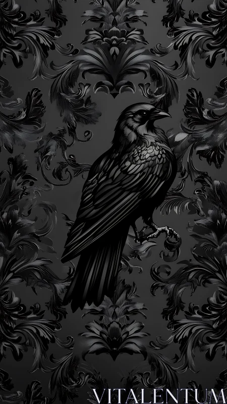 Midnight raven lounges over baroque shadows in silence