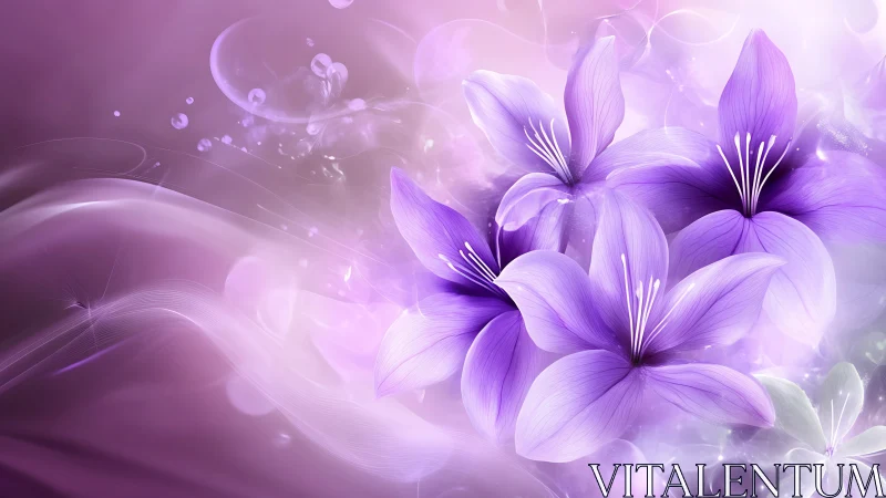 Purple Irises Bloom in Luminous Ethereal Garden Setting