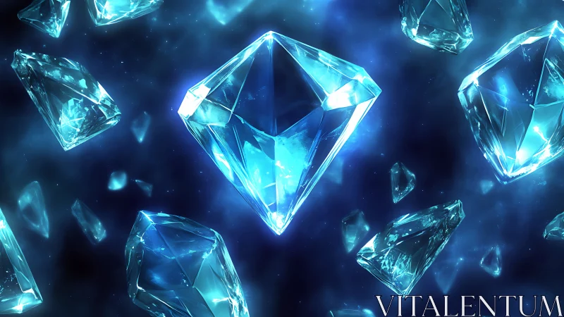 Luminous blue crystals drift through deep cosmic void