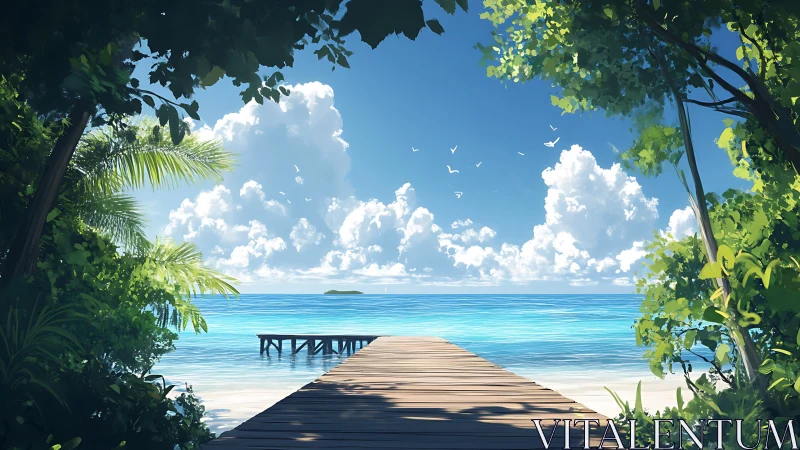 Wooden Pathway Beckons Through Paradise's Verdant Embrace