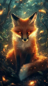 Luminous fox portrait in enchanted teal and amber forest glow.