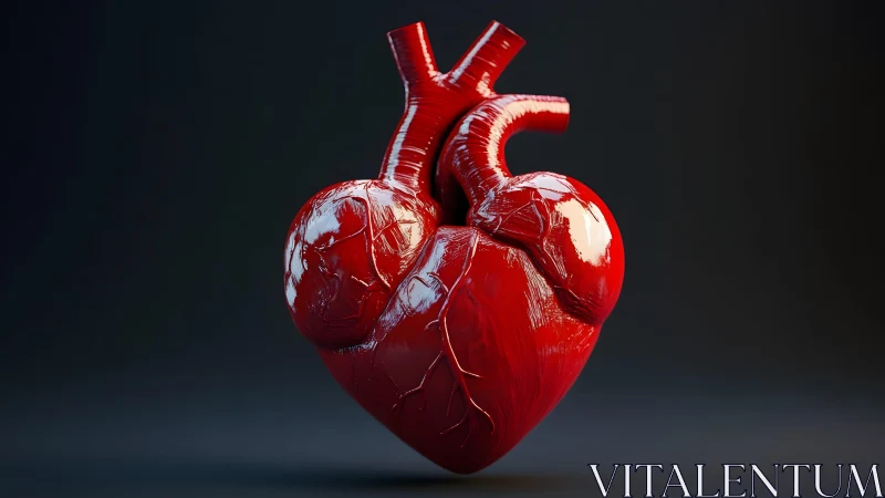 Realistic Human Heart 3D Render on Dark Background, Digital Art.