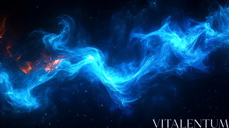 Blue plasma stream curves through deep star field background