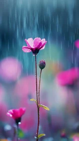 Rain-Kissed Magenta Bloom Stands Resolute in the Downpour