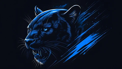 Blue Panther Head with Dynamic Motion Lines
