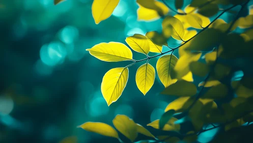 Sunlit Green Leaves with Soft Bokeh Background, Nature Photography.