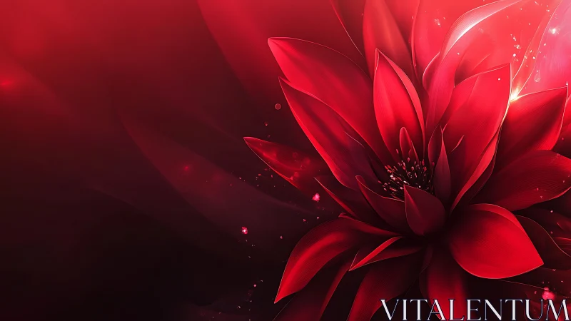 Red Luminescent Flower Digital Artwork.