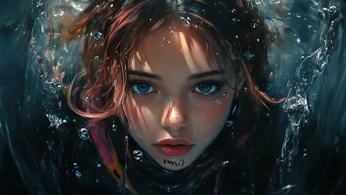 Gaze Beneath the Surface: luminous girl submerged in water.