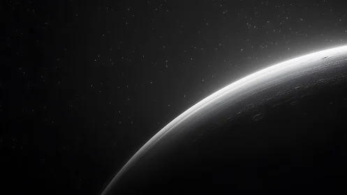 Silent planetary horizon curves through a starlit void