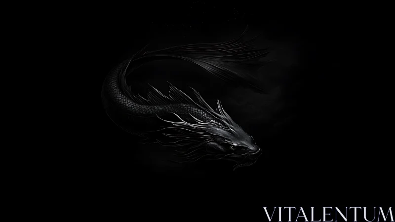 Midnight abyss dragon-fish coils through ink-black waters.
