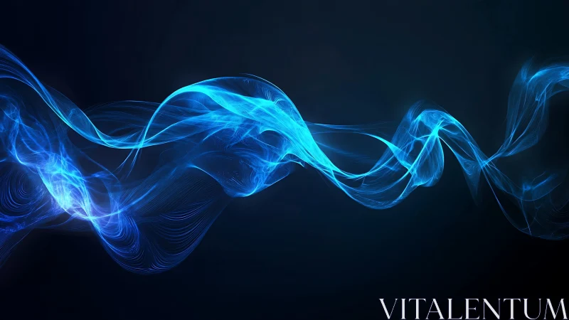 Electric blue energy waves flow across deep black space.