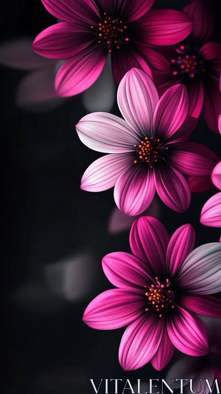 Luminous Pink Cosmos Flowers with Radiant Orange Stamen Centers