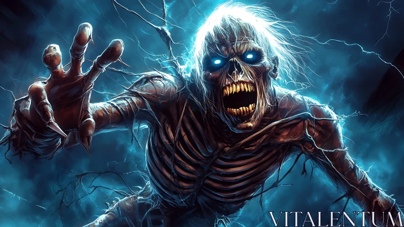 Undead wraith lunges forward with electric cyan backlight.