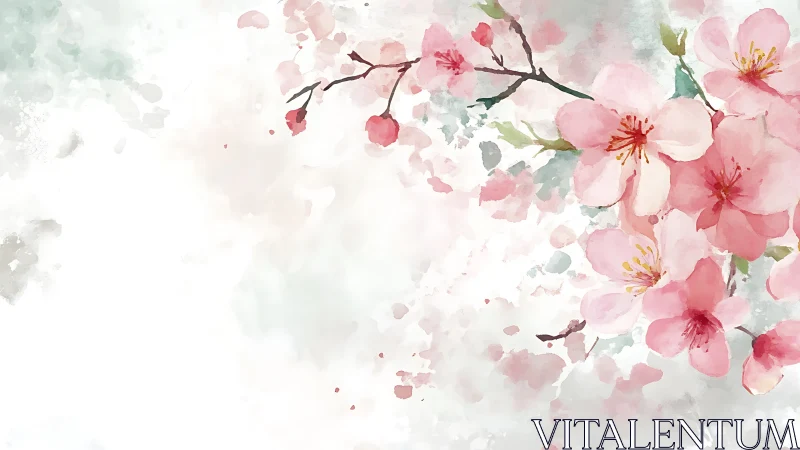 Cherry Blossom Cascade in Soft Watercolor.