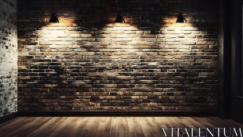 Warm brick gallery wall under moody industrial lights.