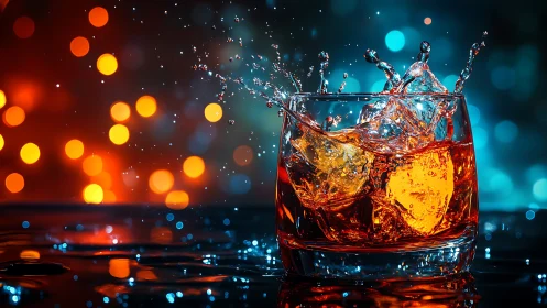 Liquid Alchemy: Amber Splash Crowned in Neon Brilliance.