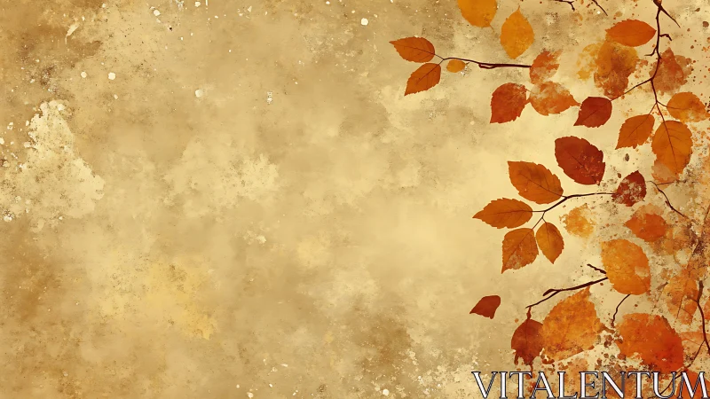 Autumn foliage on textured beige background, right aligned.