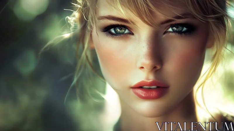 Sunlit gaze and soft freckles in a dreamy close portrait.