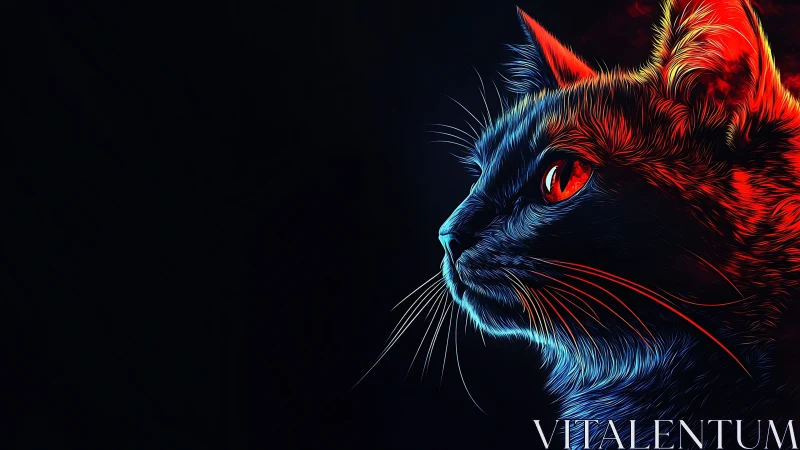 Neon Cat Face Profile with Vivid Red and Blue Lighting