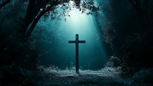 Moonlit forest cross drinking in a hush of blue light.