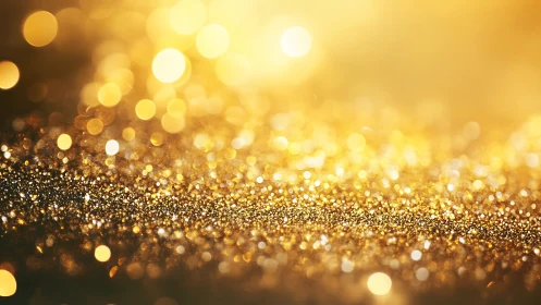 Golden glitter macro bokeh field with luminous highlights.