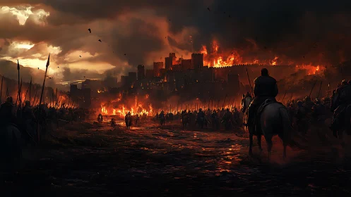 Stormlit siege lines before a burning kingdom&rsquo;s last stand.