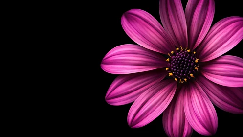 Vivid Magenta Cosmos Bloom Against Stark Black Void
