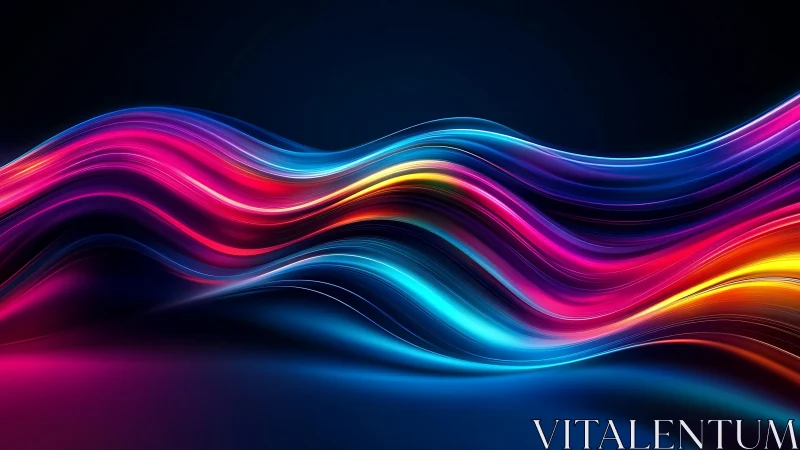 Vibrant neon light waves flow across a deep gradient night