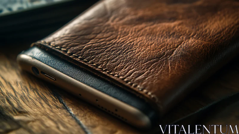 Premium leather smartphone case with metallic device