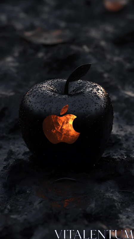 Glowing ember core burns within a sleek black apple shell