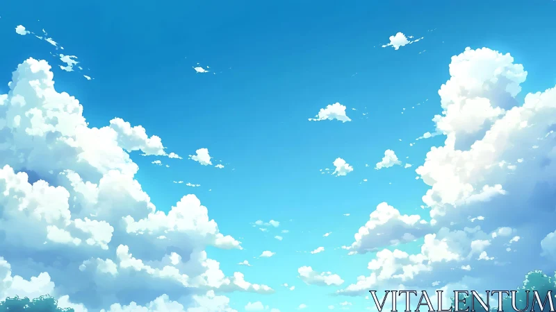 Soft summer clouds drift gently across a bright blue sky