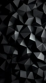 Black geometric polyhedron wall forms sharp abstract surface