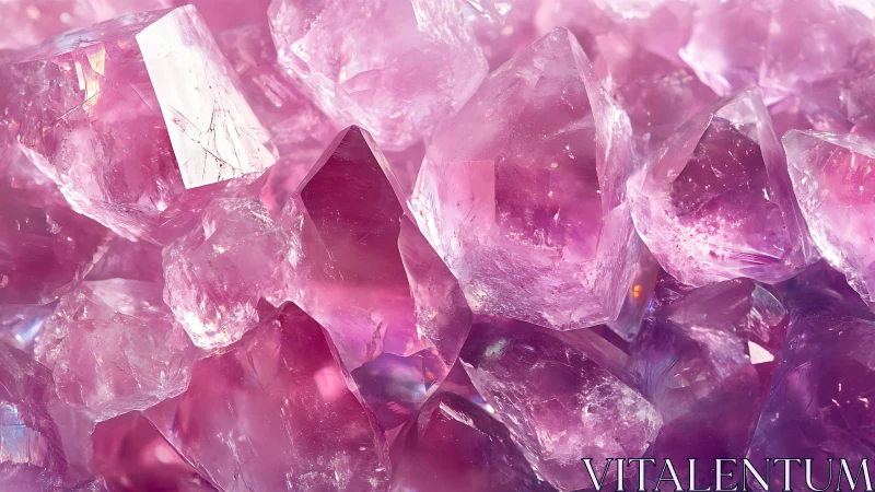Macro crystalline structure of faceted pink quartz cluster.