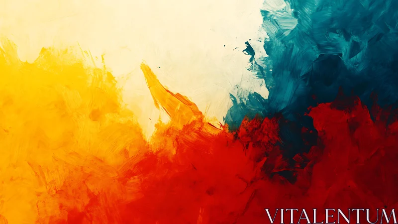 Abstract colorful brushstroke painting with vibrant red, yellow, and blue.