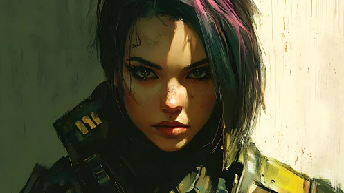 Female soldier portrait shows asymmetric lighting and gaze