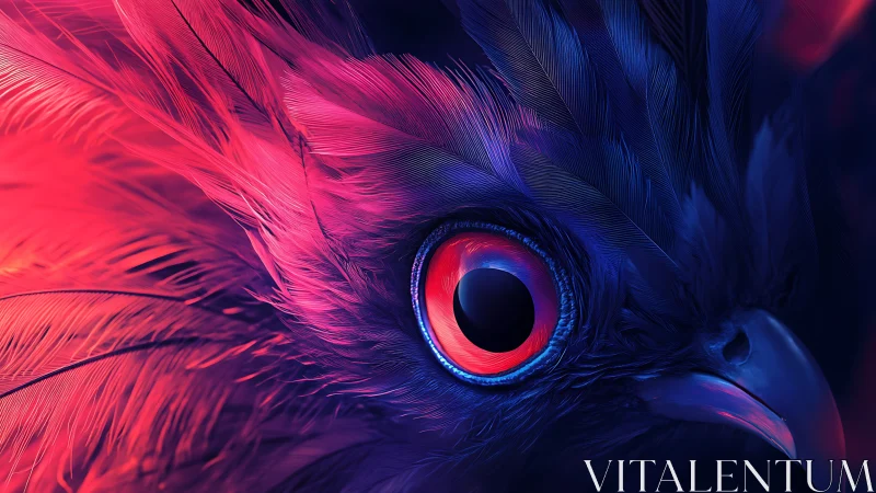 Close-up stylized bird eye rendered in neon gradient light