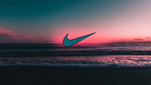 Turquoise swoosh floats over teal orange sunset surf.