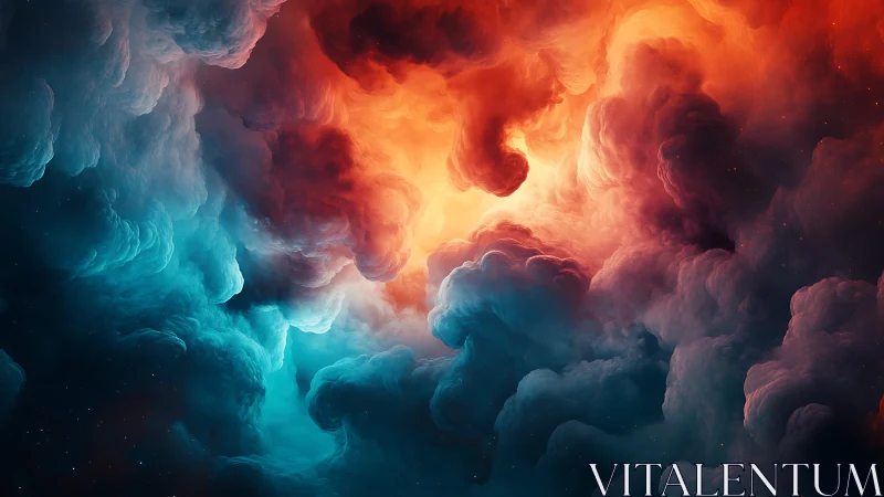 Nebulous fire and ice clouds in swirling cosmic vortex.