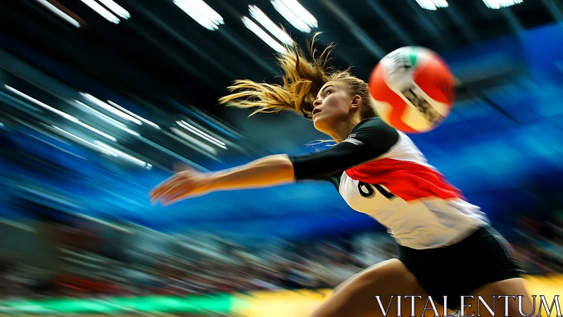 Young volleyball player dives into a dramatic, determined save.