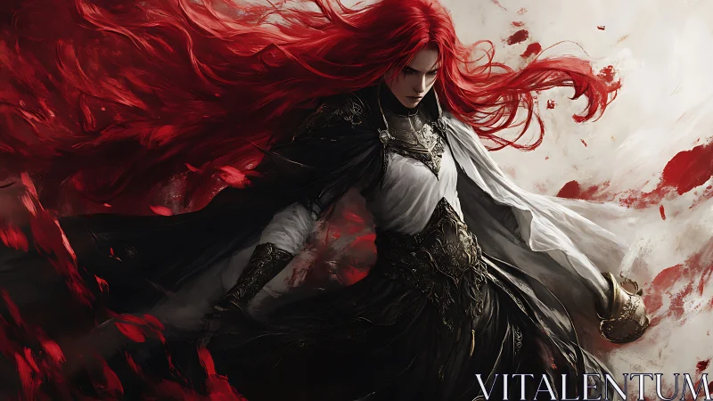 Crimson warlock strides through a storm of burning petals.