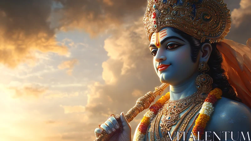 Digital rendering depicts ornate blue-skinned deity figure