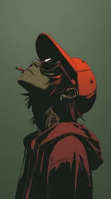 Streetwear youth profile under muted green background.