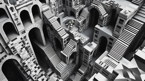 Isometric Urban Maze: Monochrome Architectural Composition.