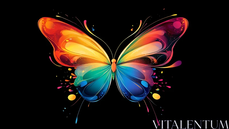 Multicolored digital butterfly with abstract painted wings.