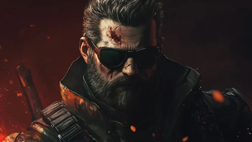 Battle-hardened soldier with scars and tactical gear