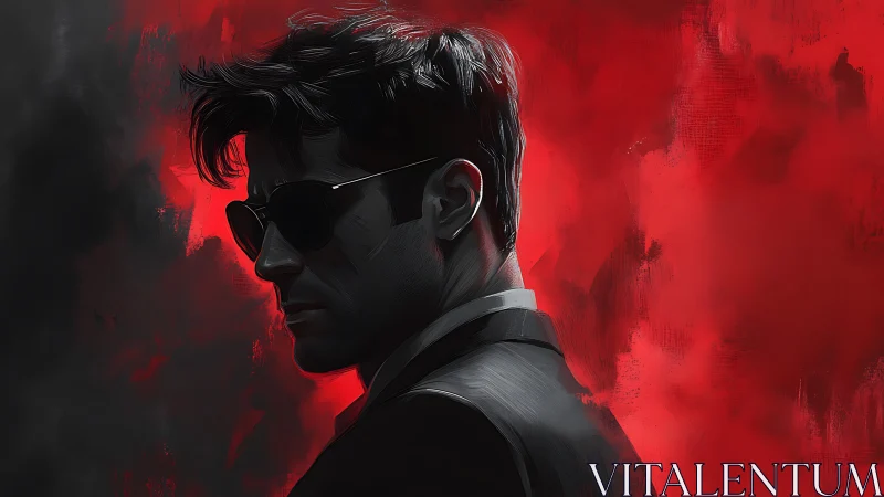 Shadowed cool stranger in red and charcoal mystery glow.